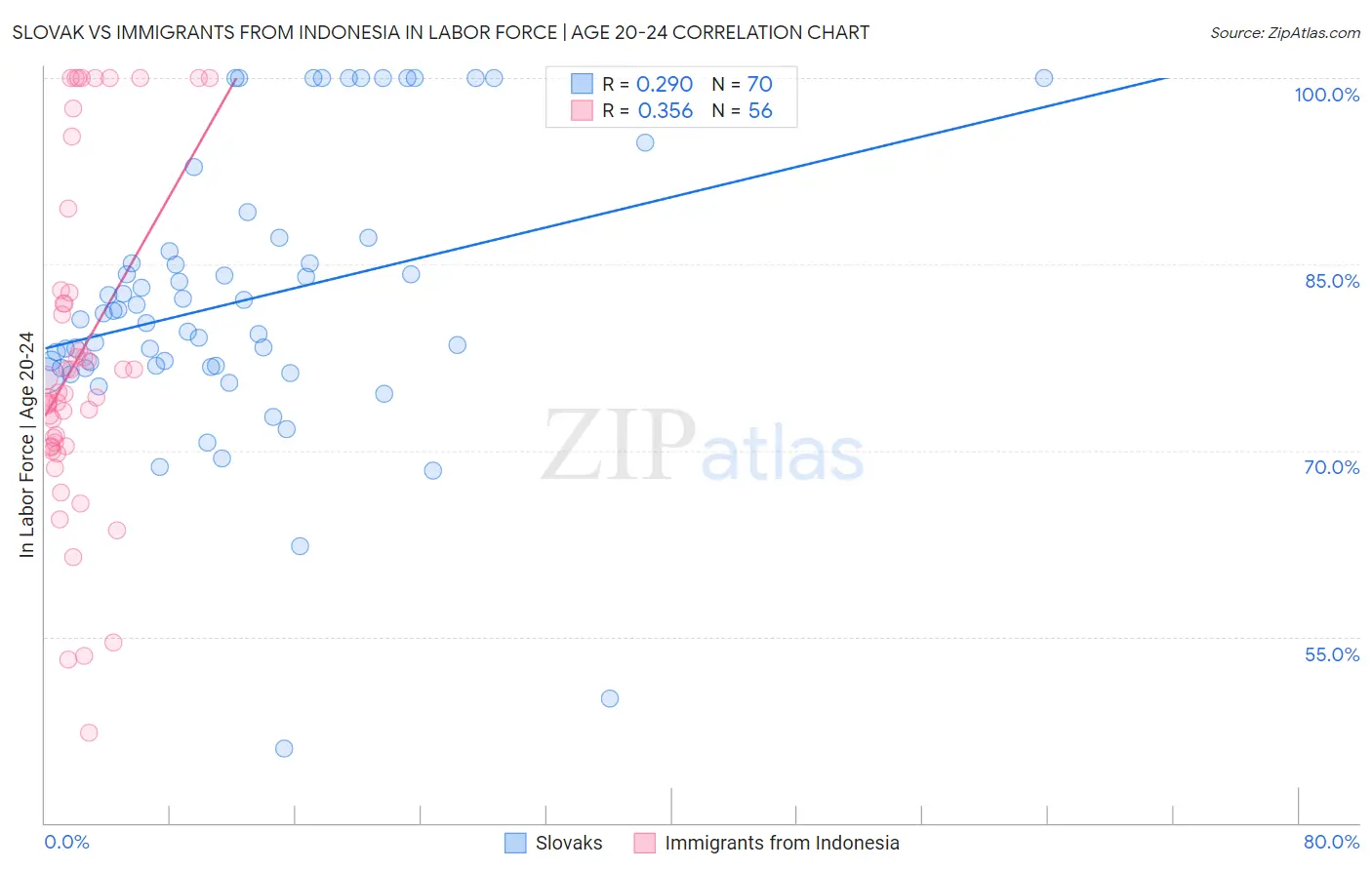 Slovak vs Immigrants from Indonesia In Labor Force | Age 20-24