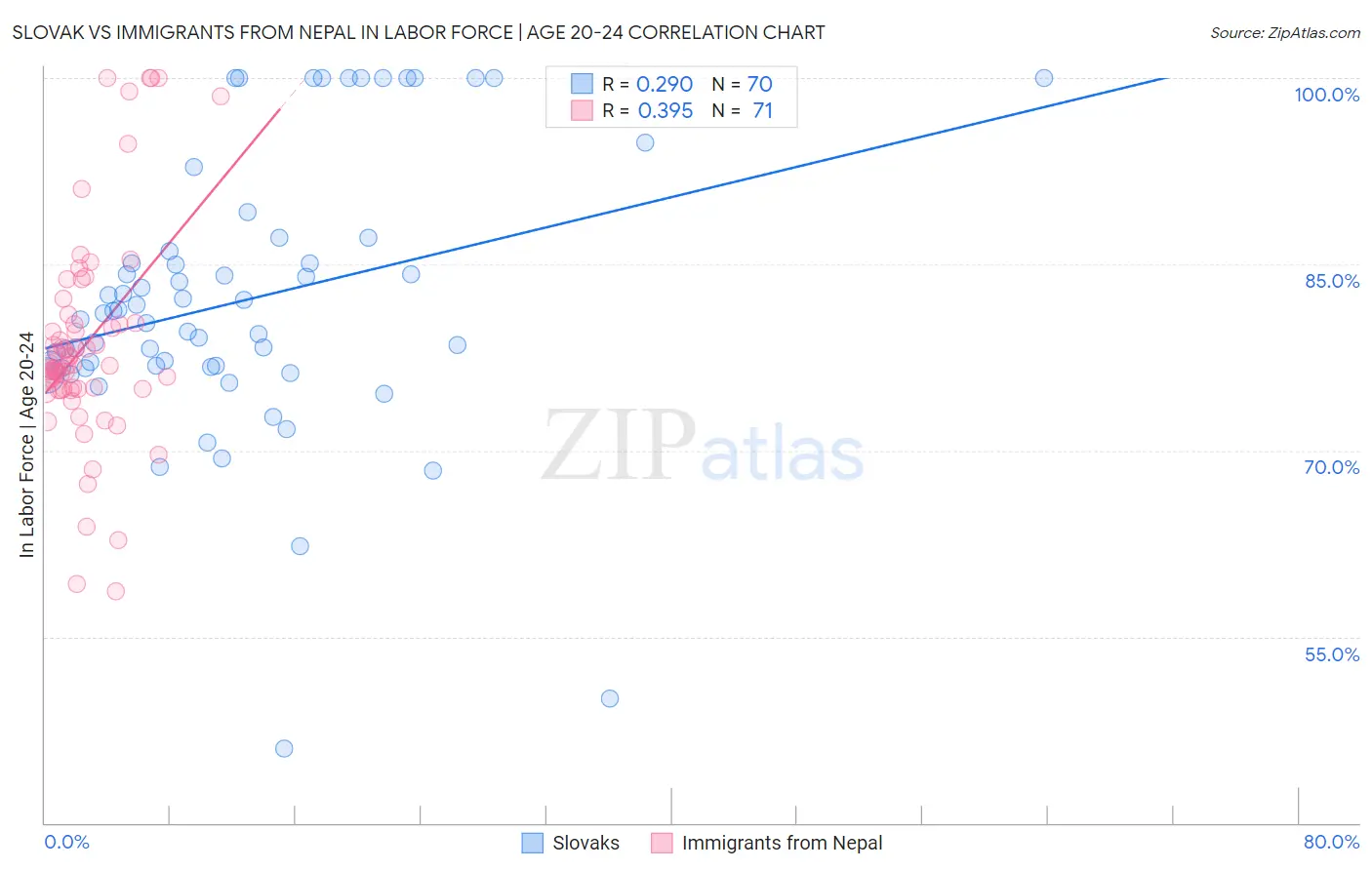 Slovak vs Immigrants from Nepal In Labor Force | Age 20-24