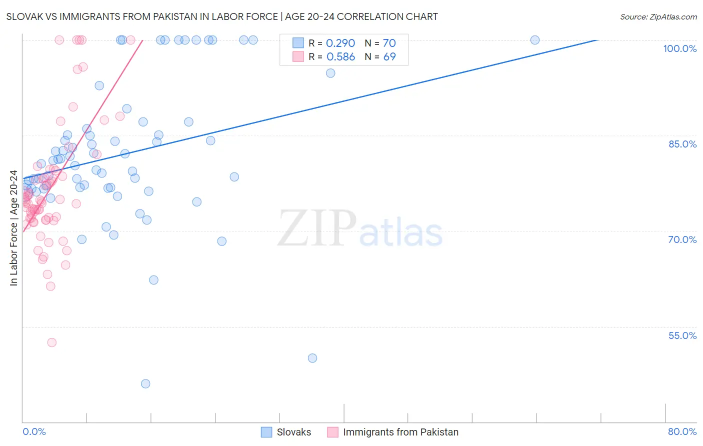 Slovak vs Immigrants from Pakistan In Labor Force | Age 20-24