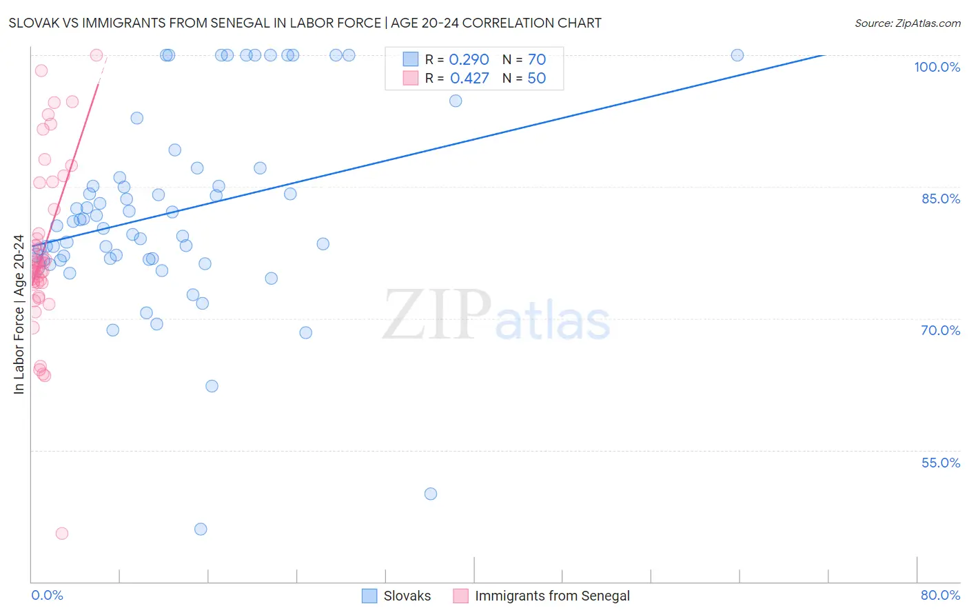 Slovak vs Immigrants from Senegal In Labor Force | Age 20-24