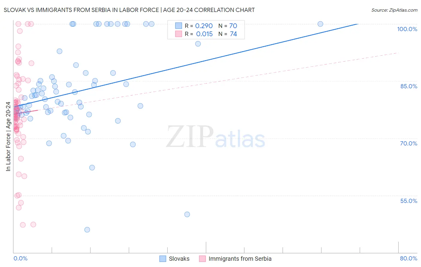 Slovak vs Immigrants from Serbia In Labor Force | Age 20-24