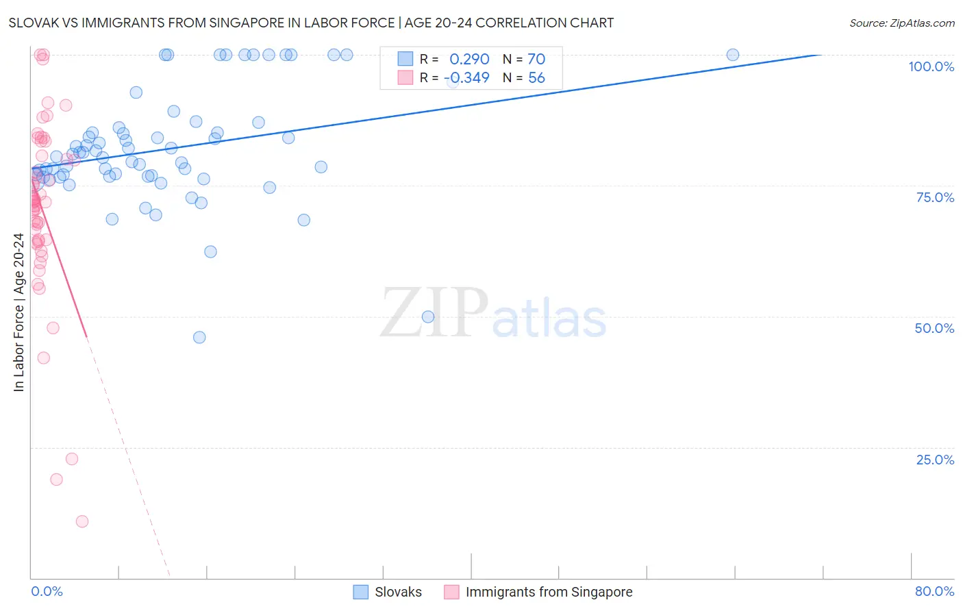 Slovak vs Immigrants from Singapore In Labor Force | Age 20-24