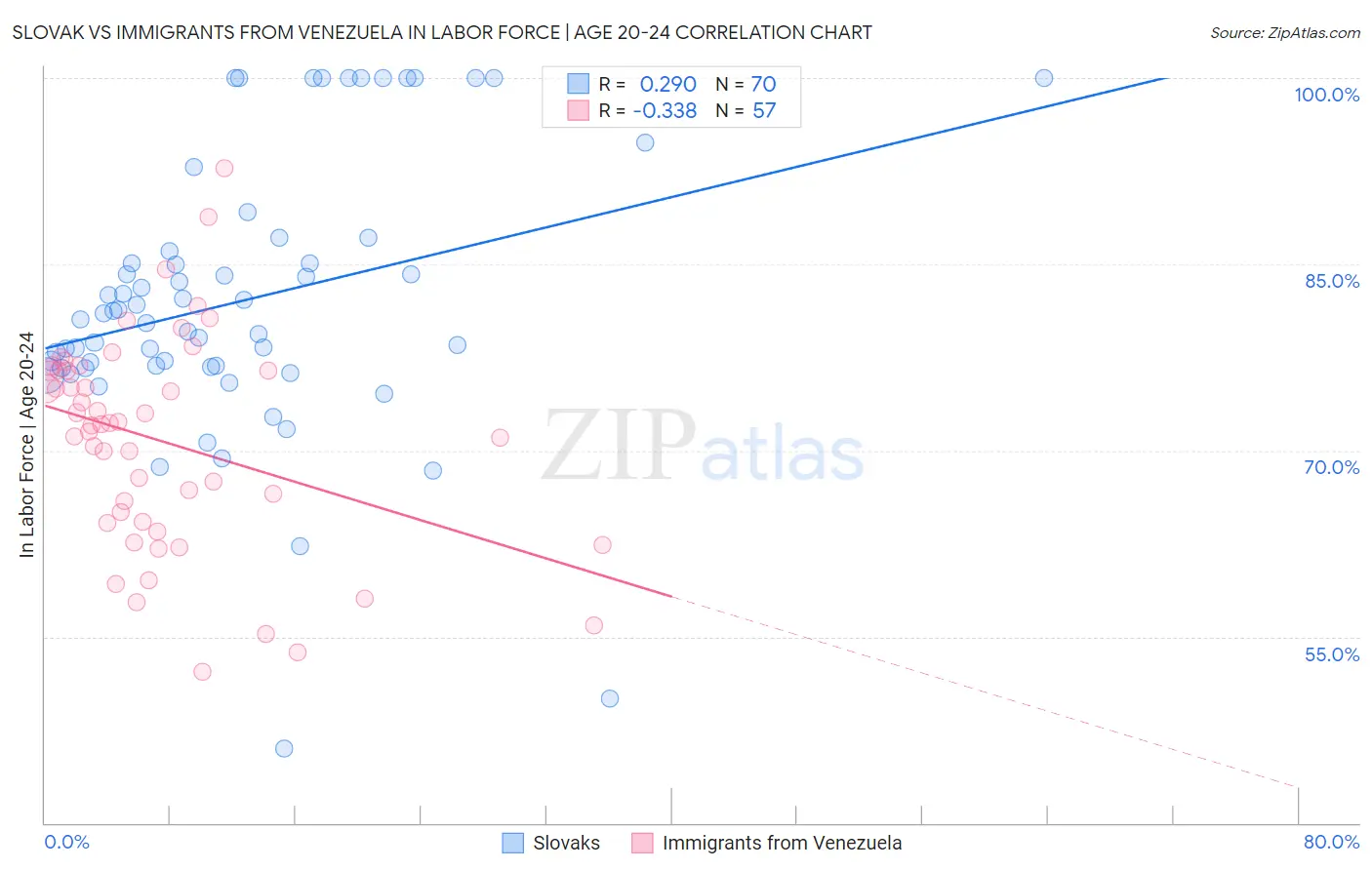 Slovak vs Immigrants from Venezuela In Labor Force | Age 20-24