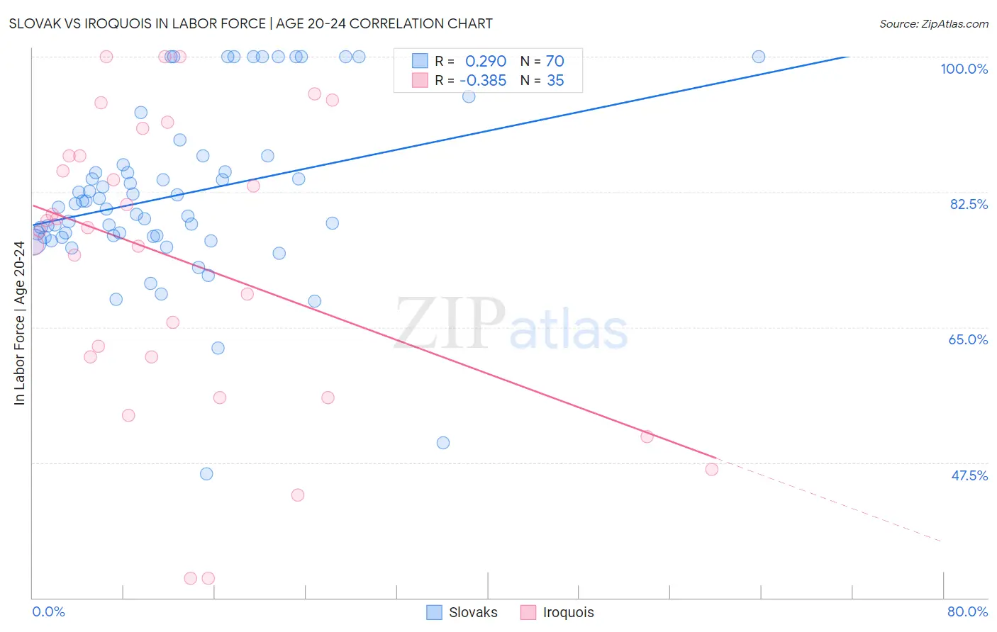 Slovak vs Iroquois In Labor Force | Age 20-24