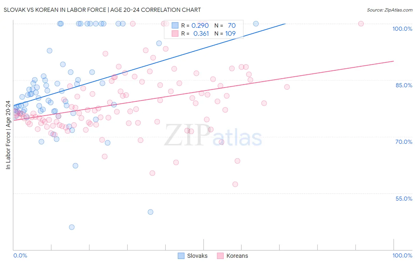 Slovak vs Korean In Labor Force | Age 20-24