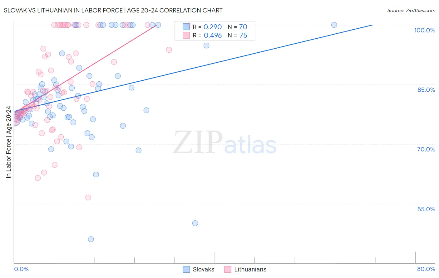 Slovak vs Lithuanian In Labor Force | Age 20-24