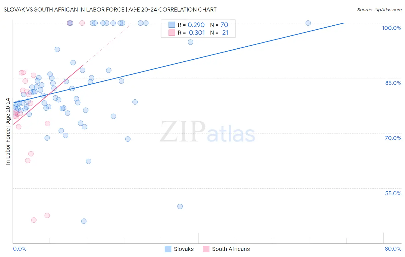 Slovak vs South African In Labor Force | Age 20-24