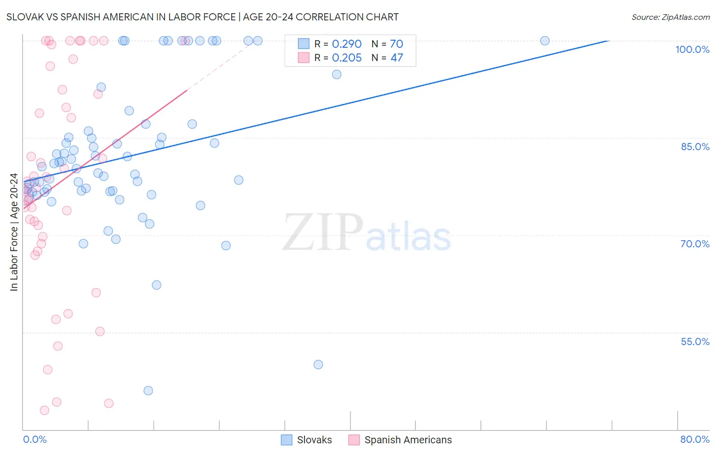 Slovak vs Spanish American In Labor Force | Age 20-24