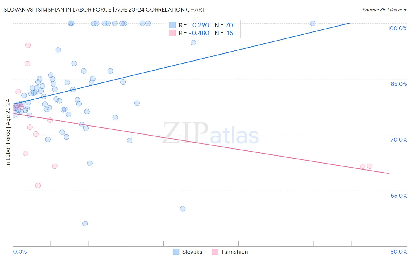 Slovak vs Tsimshian In Labor Force | Age 20-24