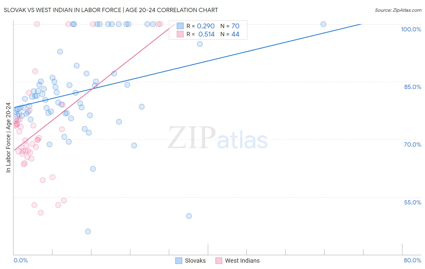 Slovak vs West Indian In Labor Force | Age 20-24