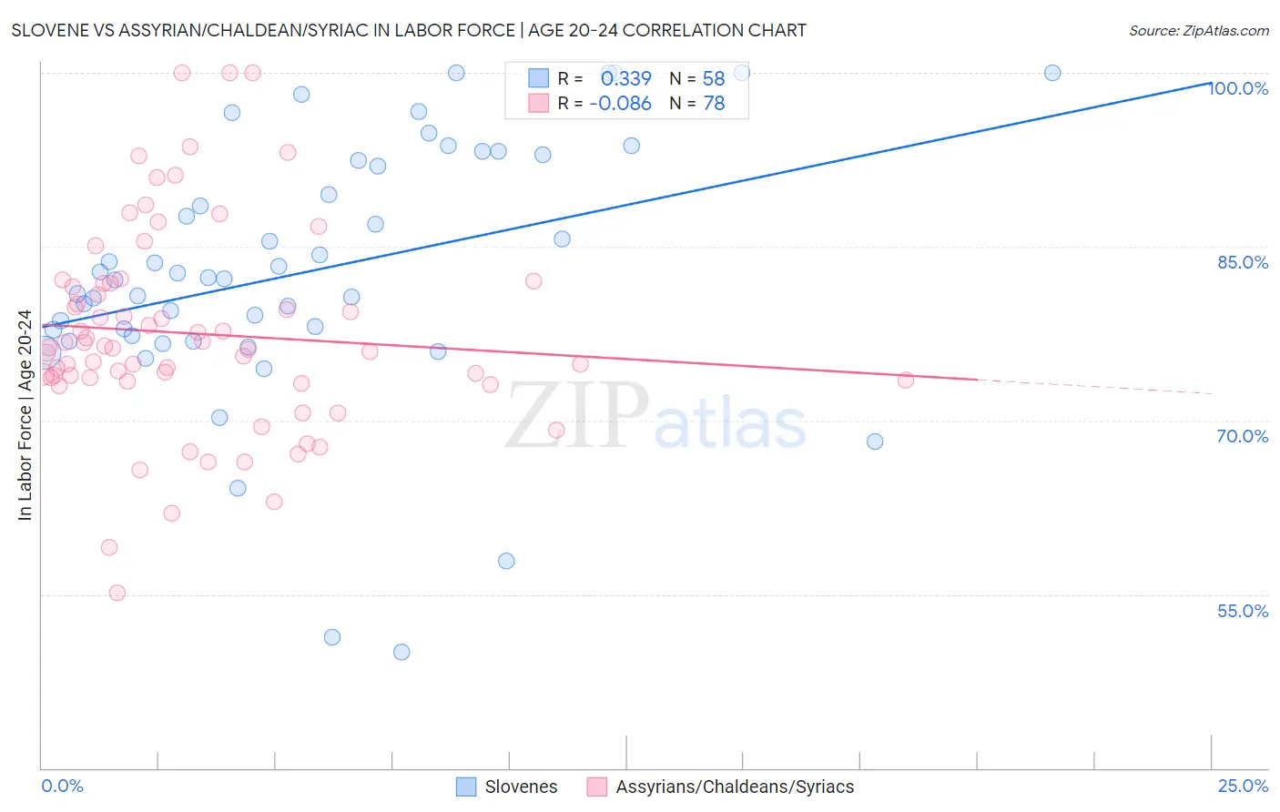 Slovene vs Assyrian/Chaldean/Syriac In Labor Force | Age 20-24