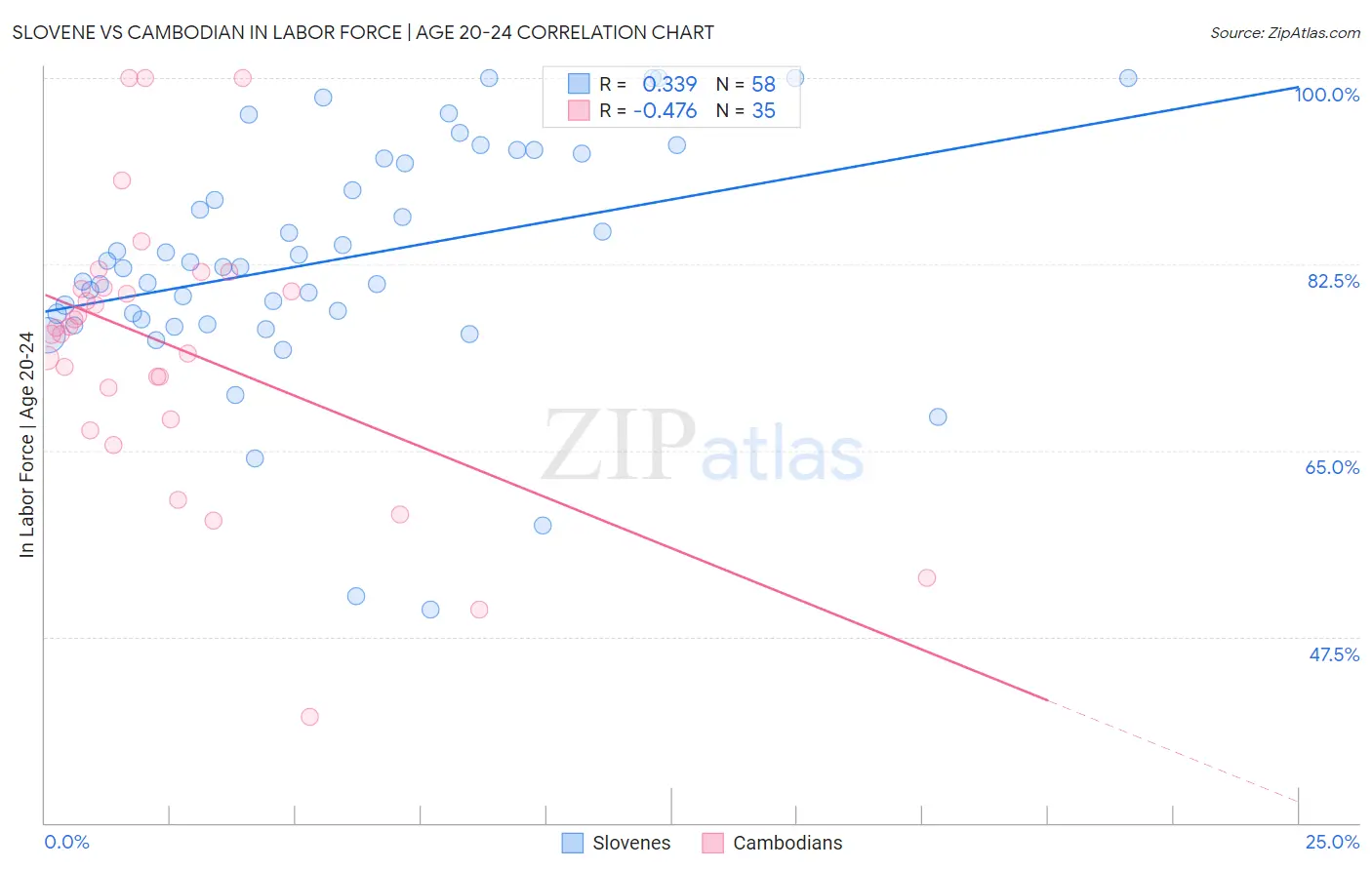 Slovene vs Cambodian In Labor Force | Age 20-24