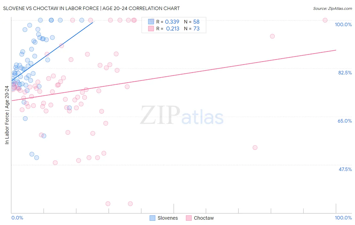 Slovene vs Choctaw In Labor Force | Age 20-24