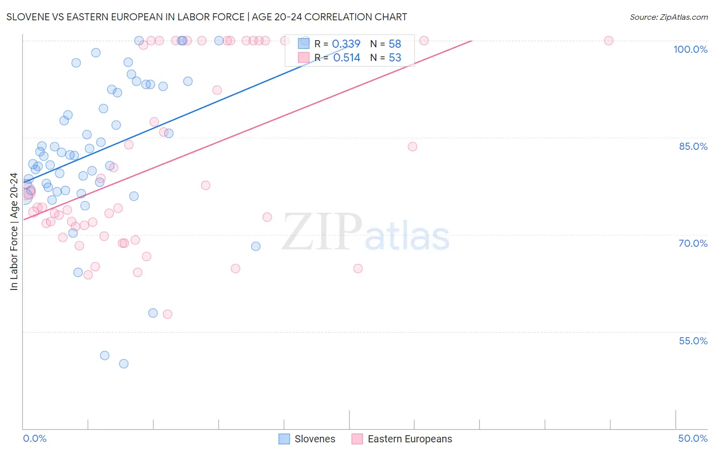 Slovene vs Eastern European In Labor Force | Age 20-24
