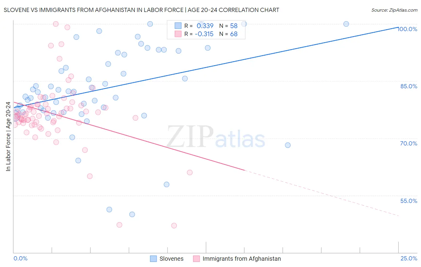 Slovene vs Immigrants from Afghanistan In Labor Force | Age 20-24