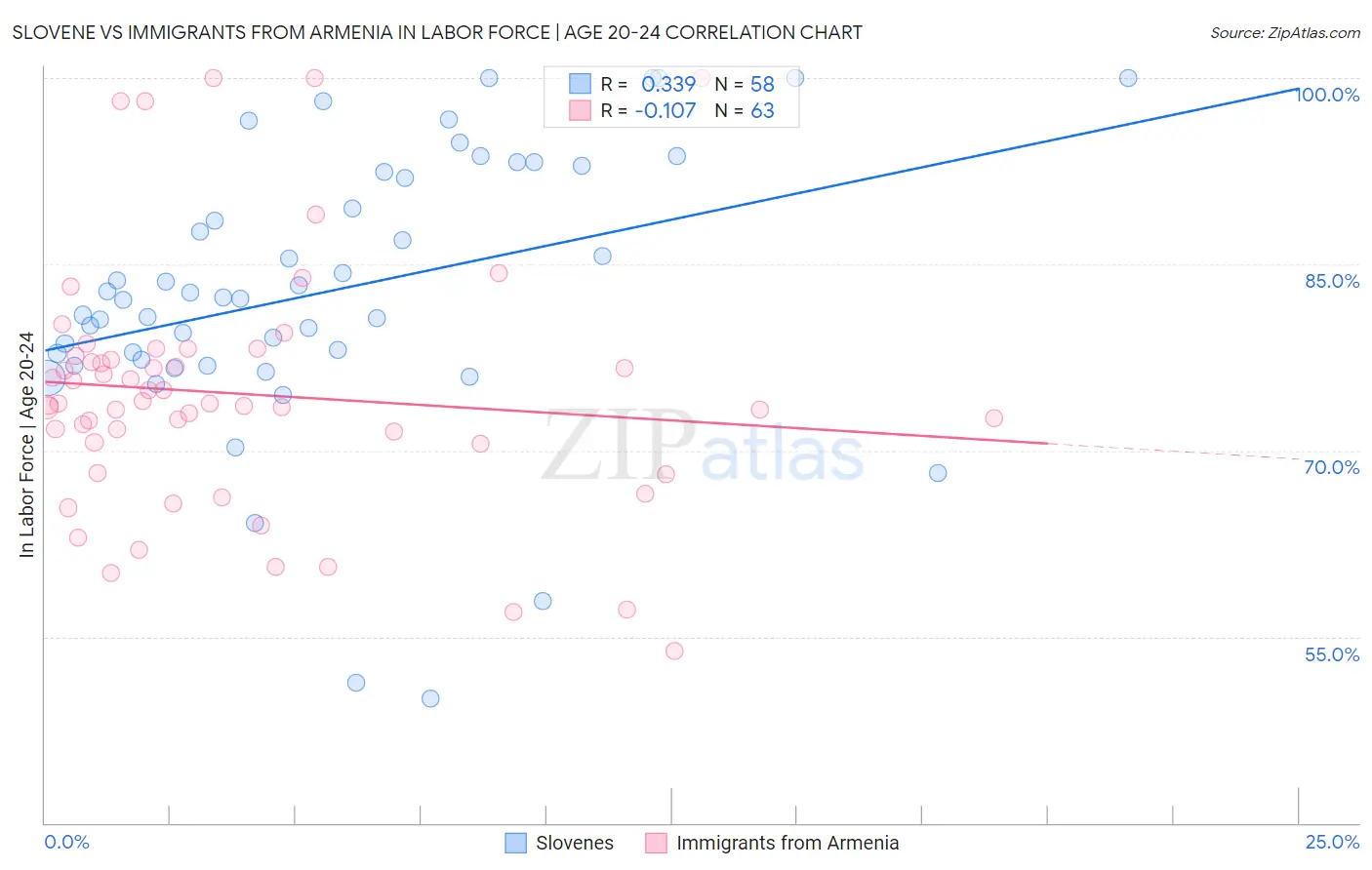 Slovene vs Immigrants from Armenia In Labor Force | Age 20-24