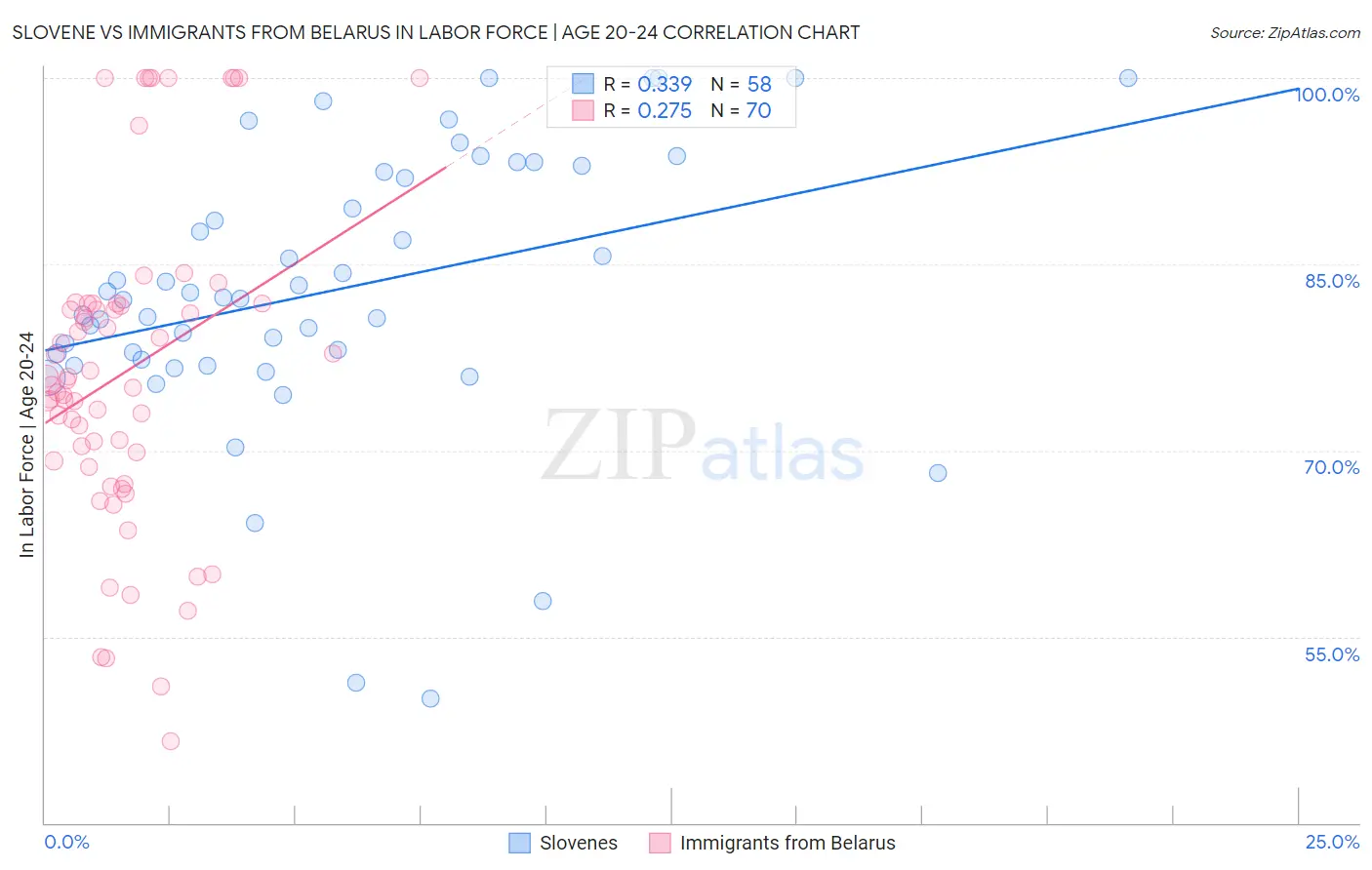 Slovene vs Immigrants from Belarus In Labor Force | Age 20-24