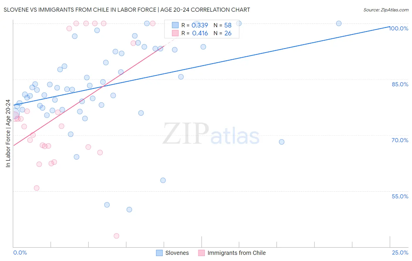 Slovene vs Immigrants from Chile In Labor Force | Age 20-24