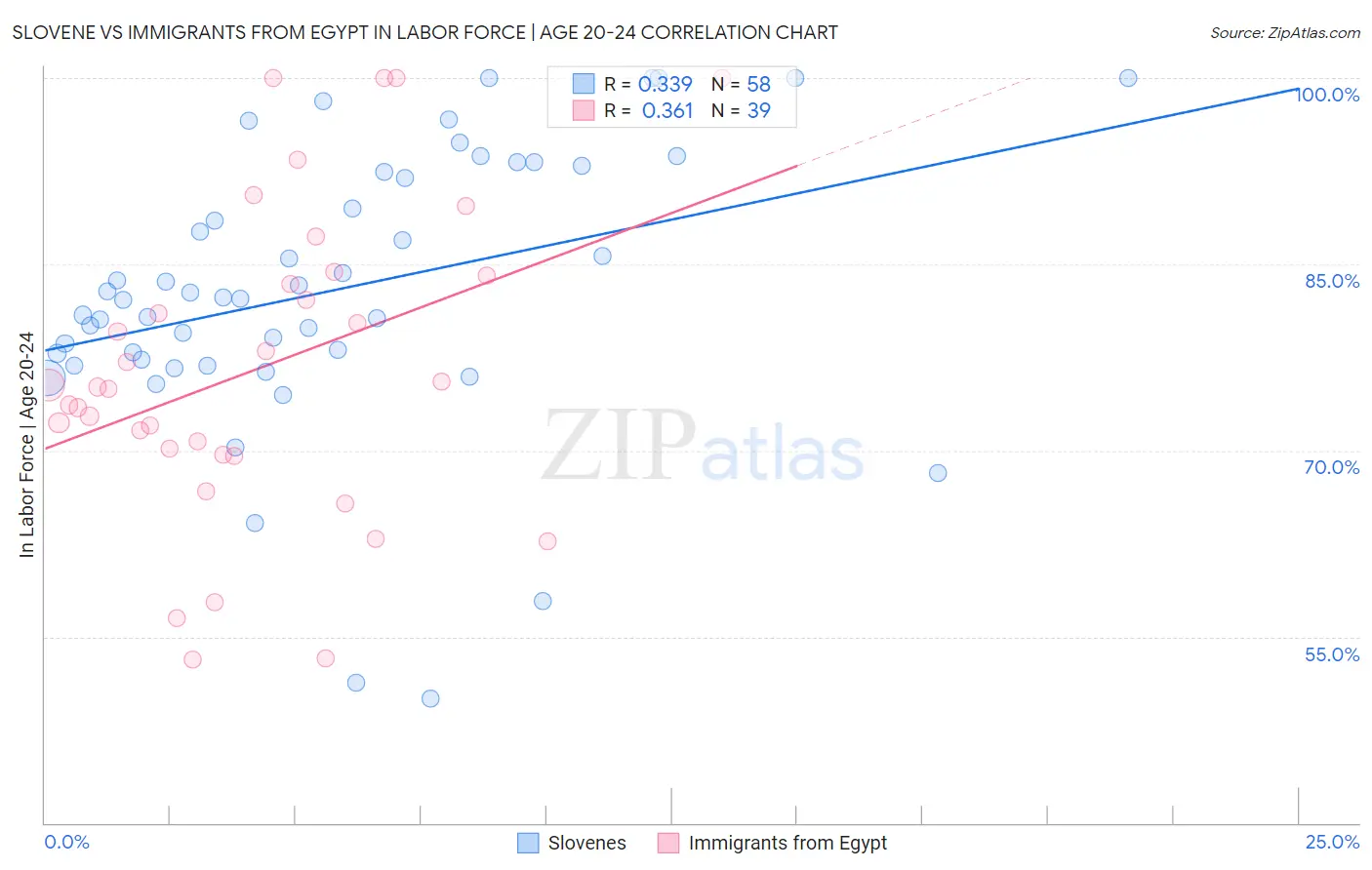 Slovene vs Immigrants from Egypt In Labor Force | Age 20-24