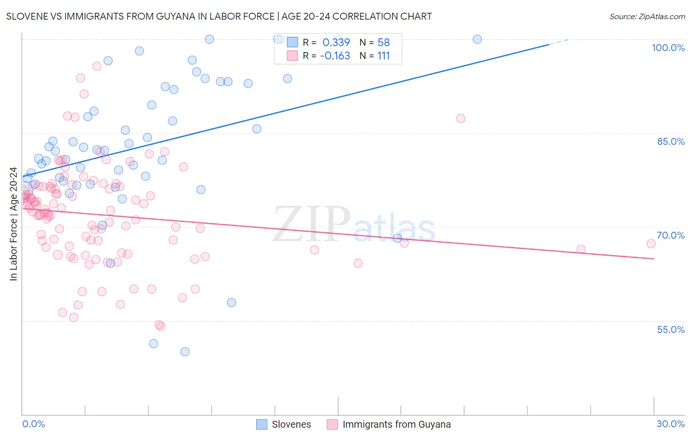 Slovene vs Immigrants from Guyana In Labor Force | Age 20-24