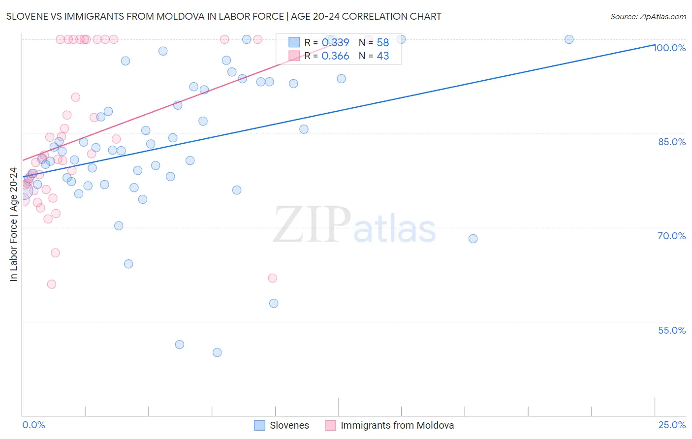 Slovene vs Immigrants from Moldova In Labor Force | Age 20-24