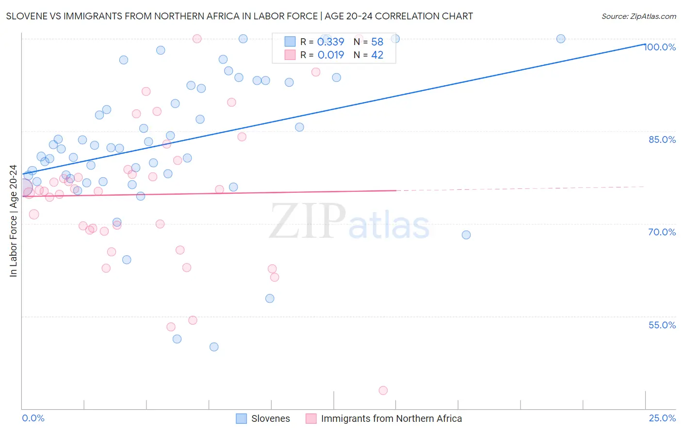 Slovene vs Immigrants from Northern Africa In Labor Force | Age 20-24