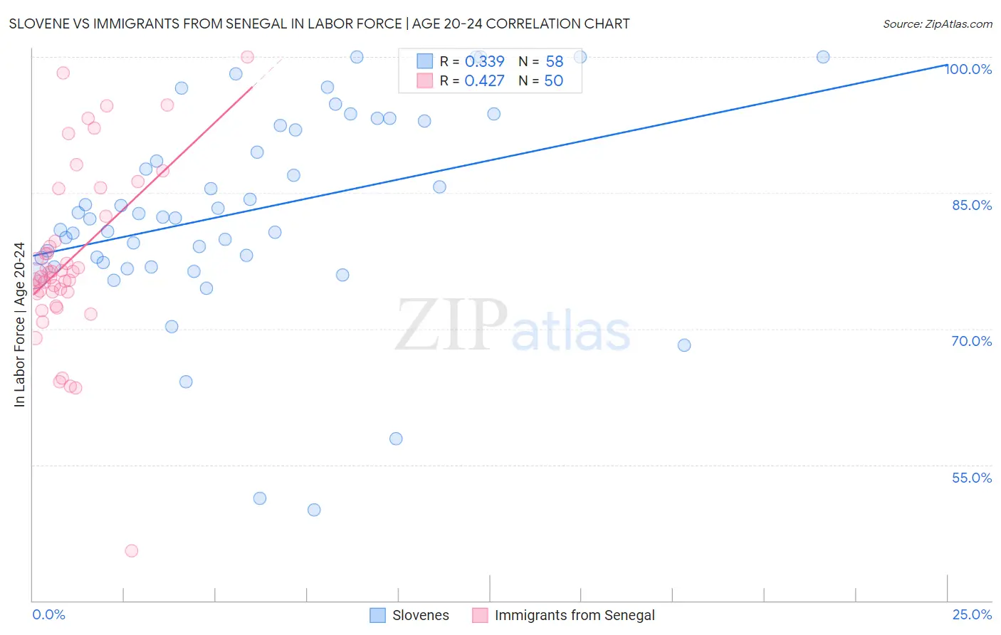 Slovene vs Immigrants from Senegal In Labor Force | Age 20-24
