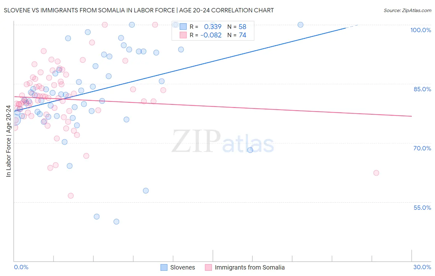 Slovene vs Immigrants from Somalia In Labor Force | Age 20-24