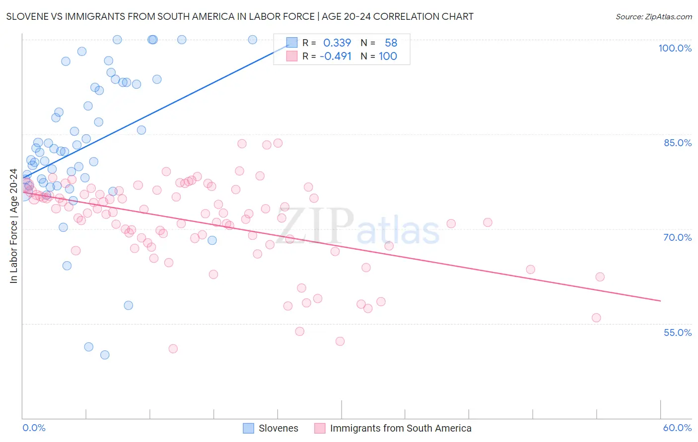 Slovene vs Immigrants from South America In Labor Force | Age 20-24