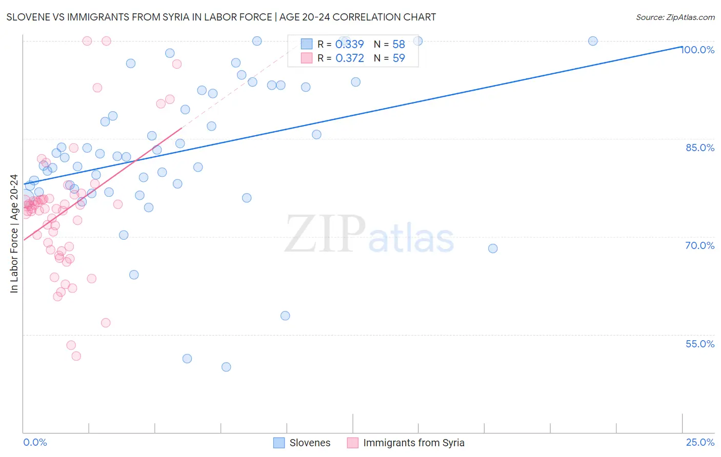 Slovene vs Immigrants from Syria In Labor Force | Age 20-24