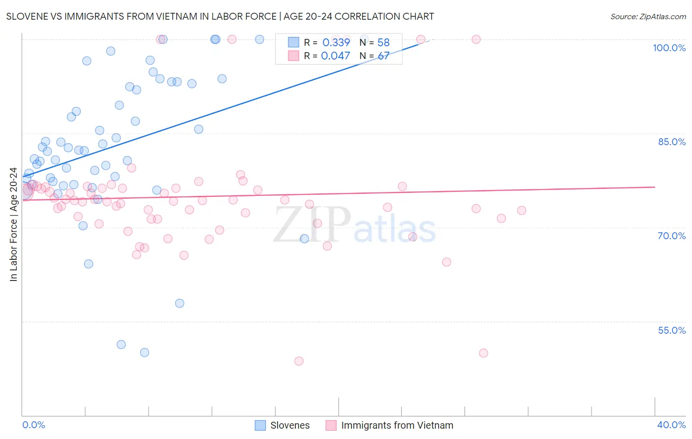 Slovene vs Immigrants from Vietnam In Labor Force | Age 20-24