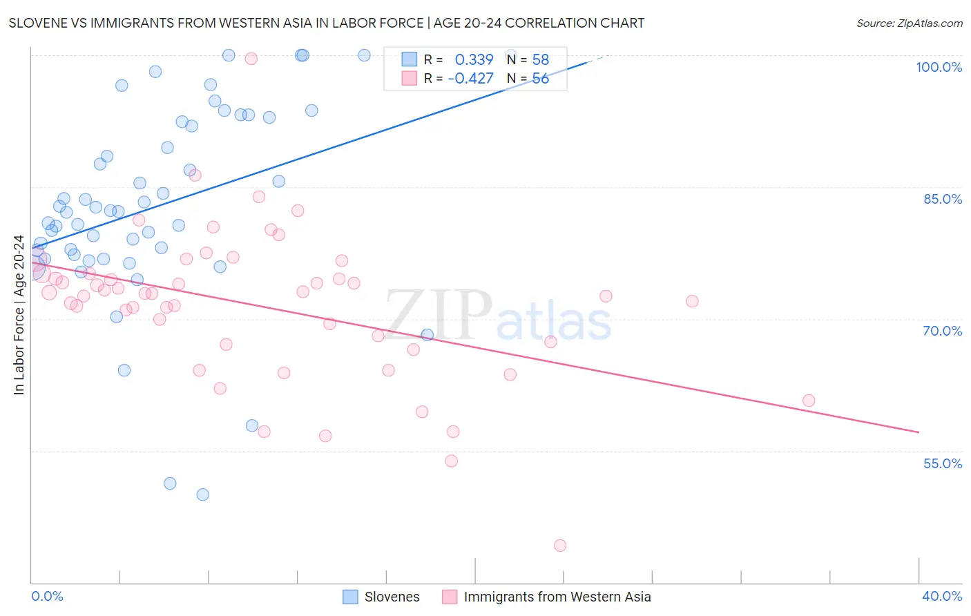 Slovene vs Immigrants from Western Asia In Labor Force | Age 20-24