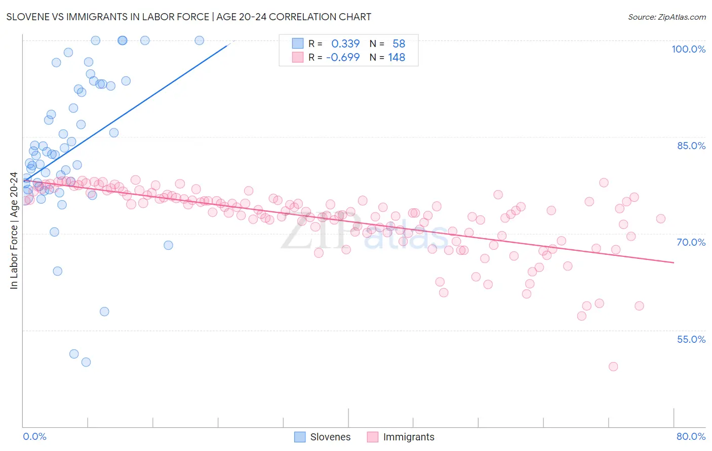 Slovene vs Immigrants In Labor Force | Age 20-24