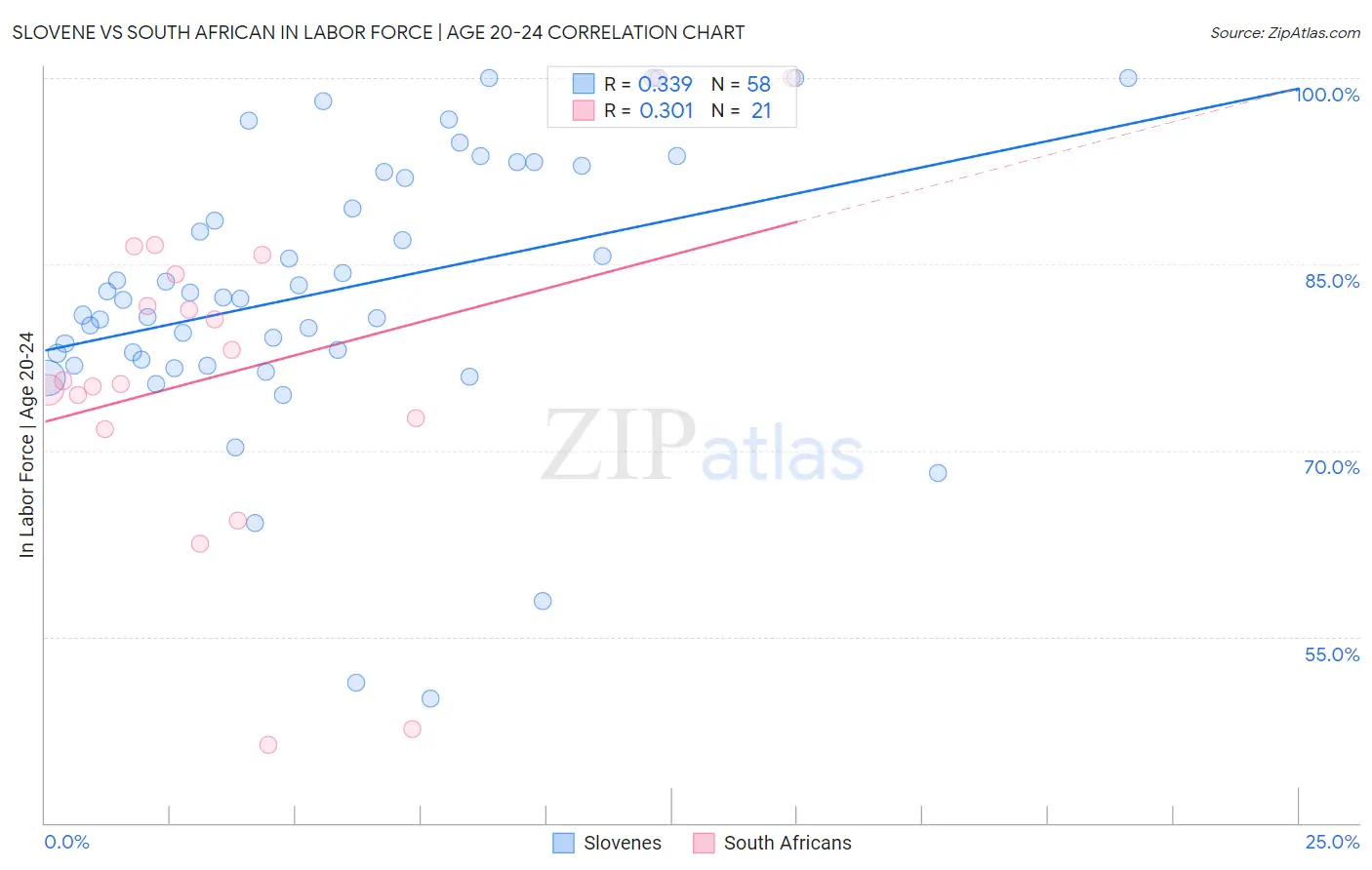 Slovene vs South African In Labor Force | Age 20-24