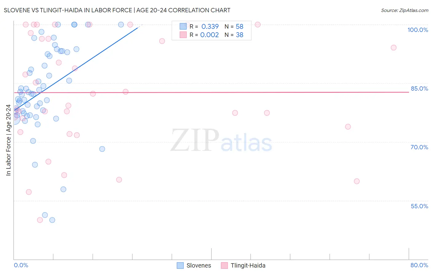 Slovene vs Tlingit-Haida In Labor Force | Age 20-24