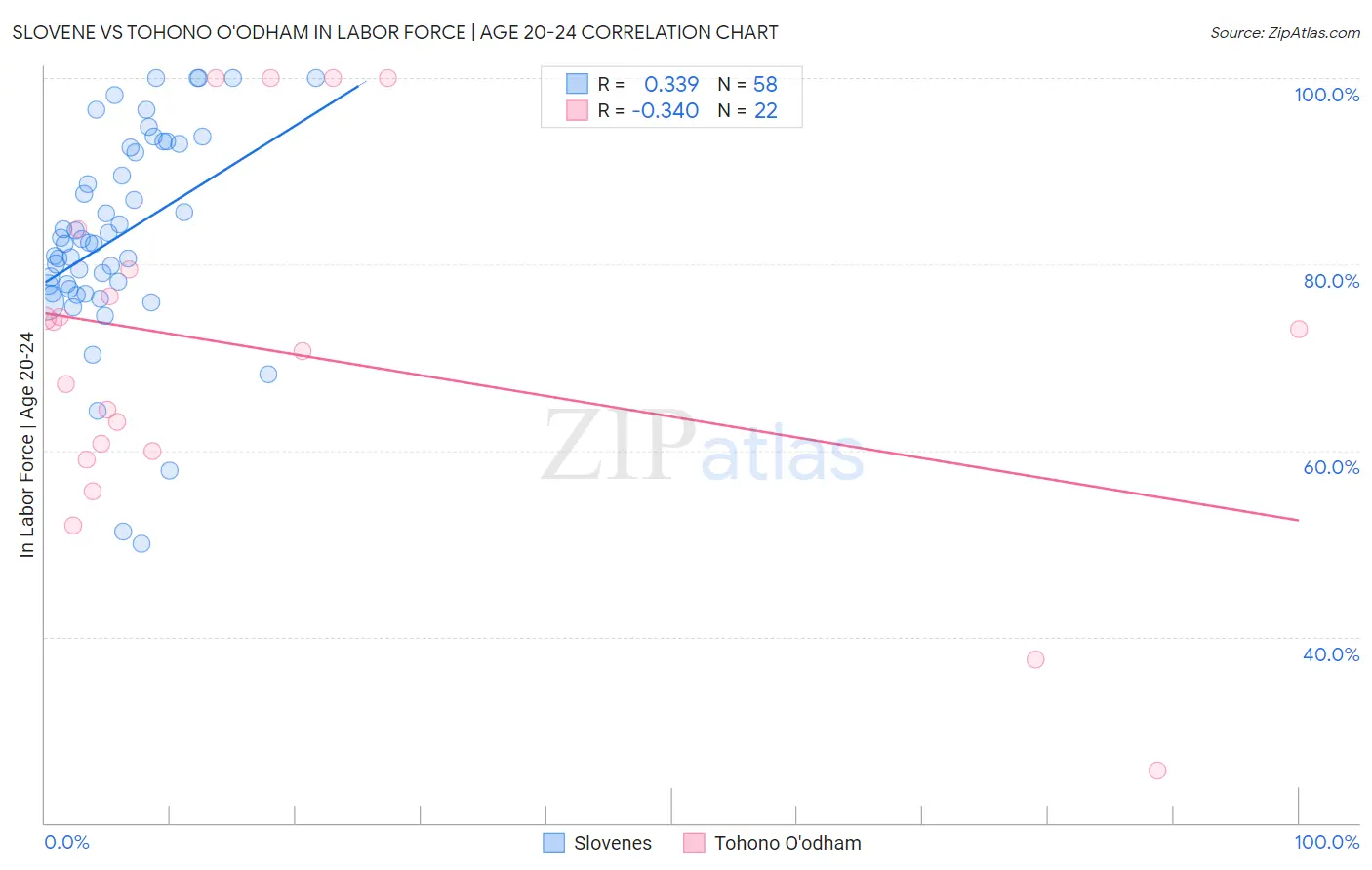 Slovene vs Tohono O'odham In Labor Force | Age 20-24