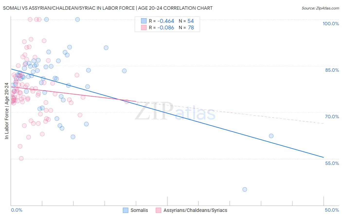 Somali vs Assyrian/Chaldean/Syriac In Labor Force | Age 20-24