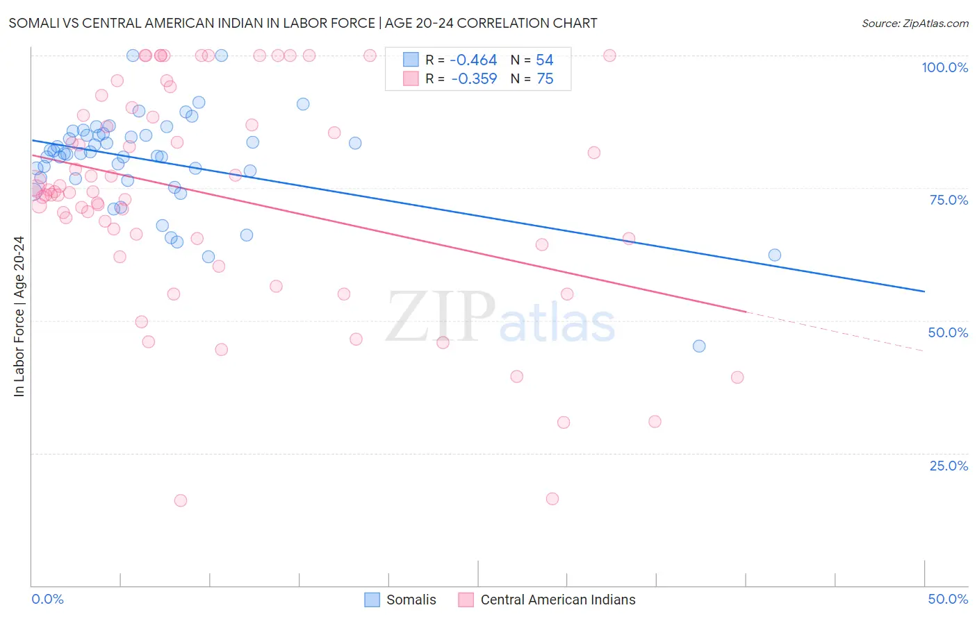 Somali vs Central American Indian In Labor Force | Age 20-24