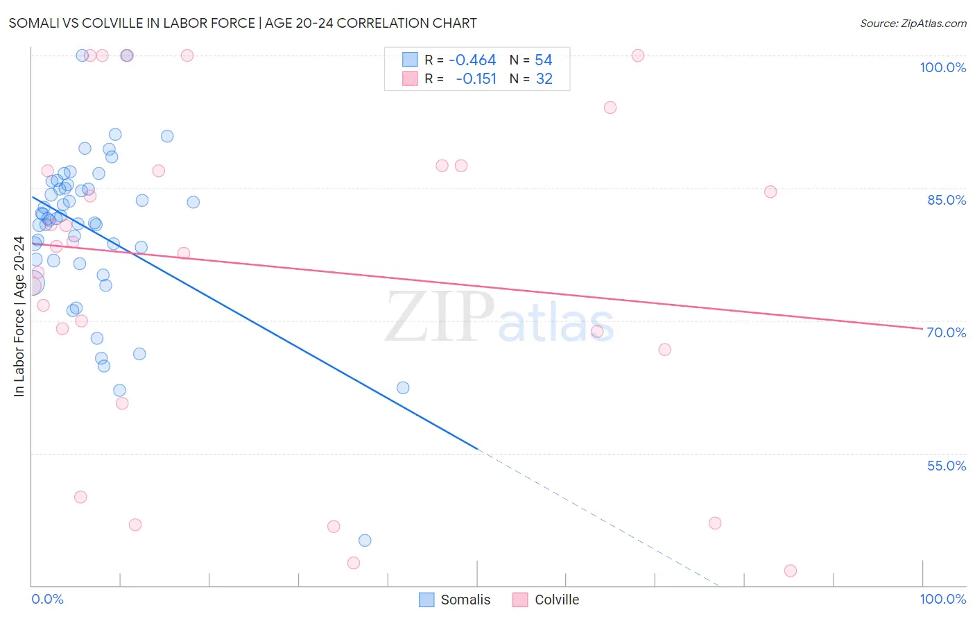 Somali vs Colville In Labor Force | Age 20-24