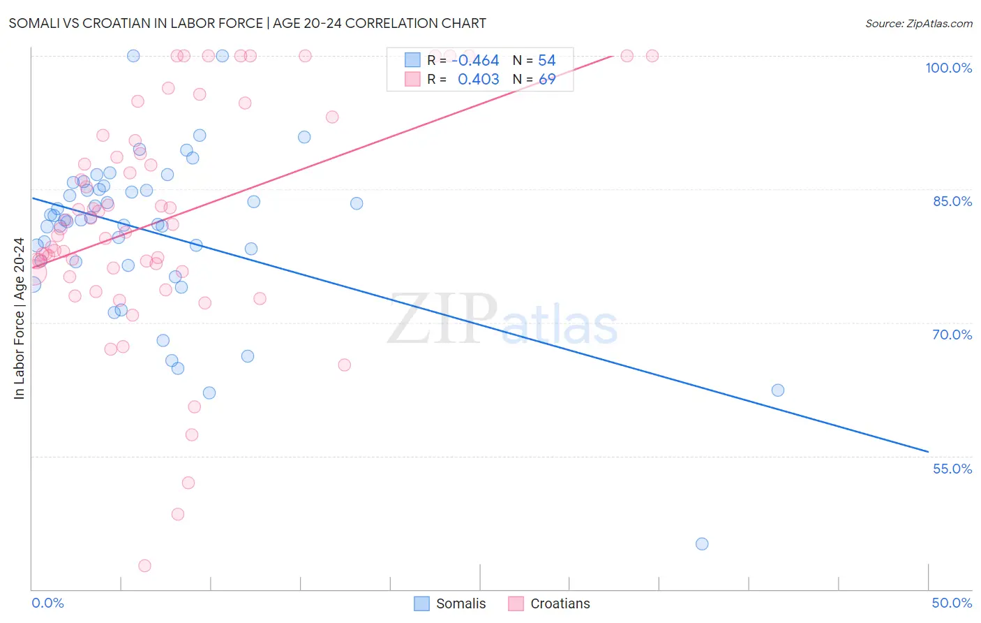 Somali vs Croatian In Labor Force | Age 20-24