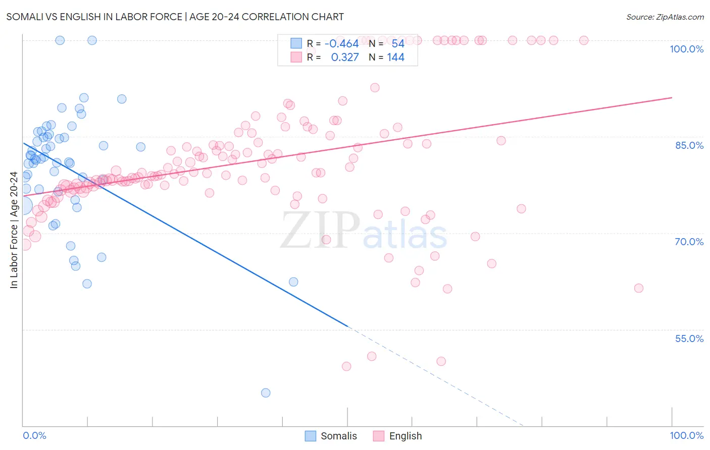 Somali vs English In Labor Force | Age 20-24