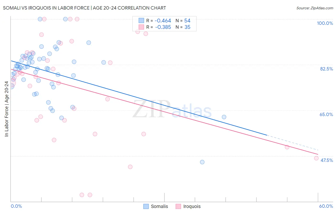 Somali vs Iroquois In Labor Force | Age 20-24