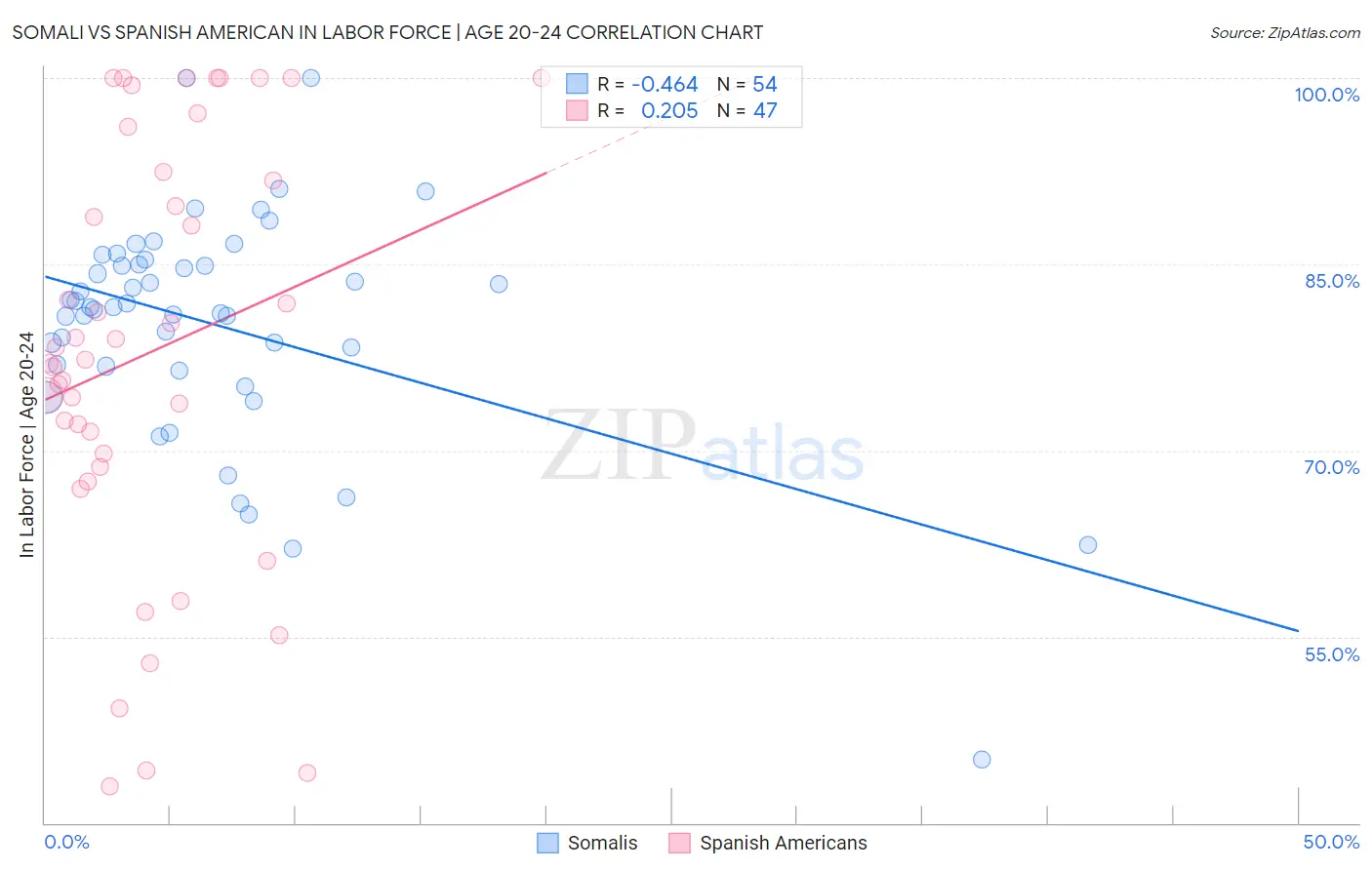 Somali vs Spanish American In Labor Force | Age 20-24