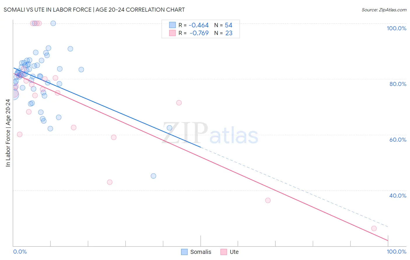 Somali vs Ute In Labor Force | Age 20-24