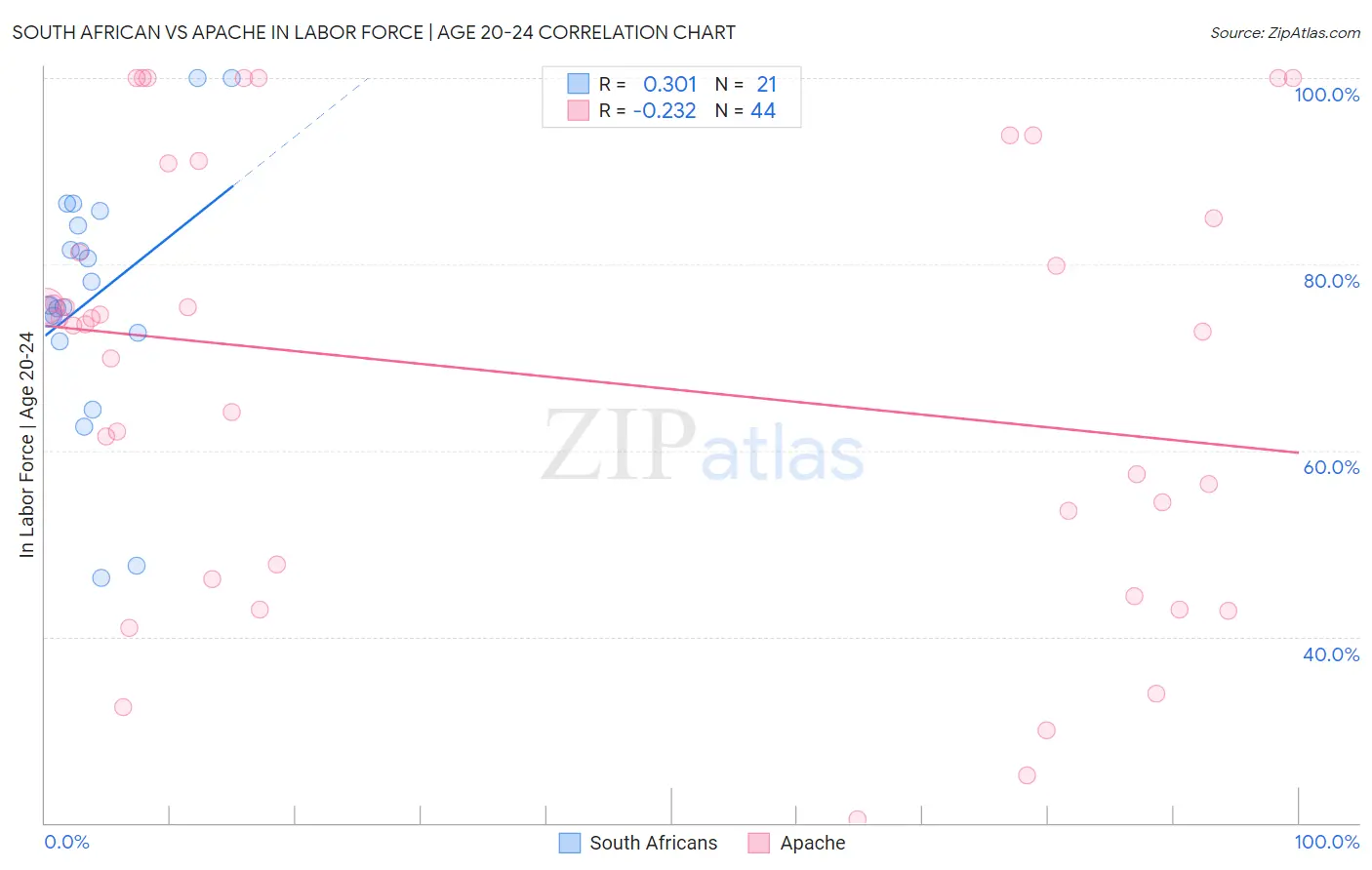 South African vs Apache In Labor Force | Age 20-24