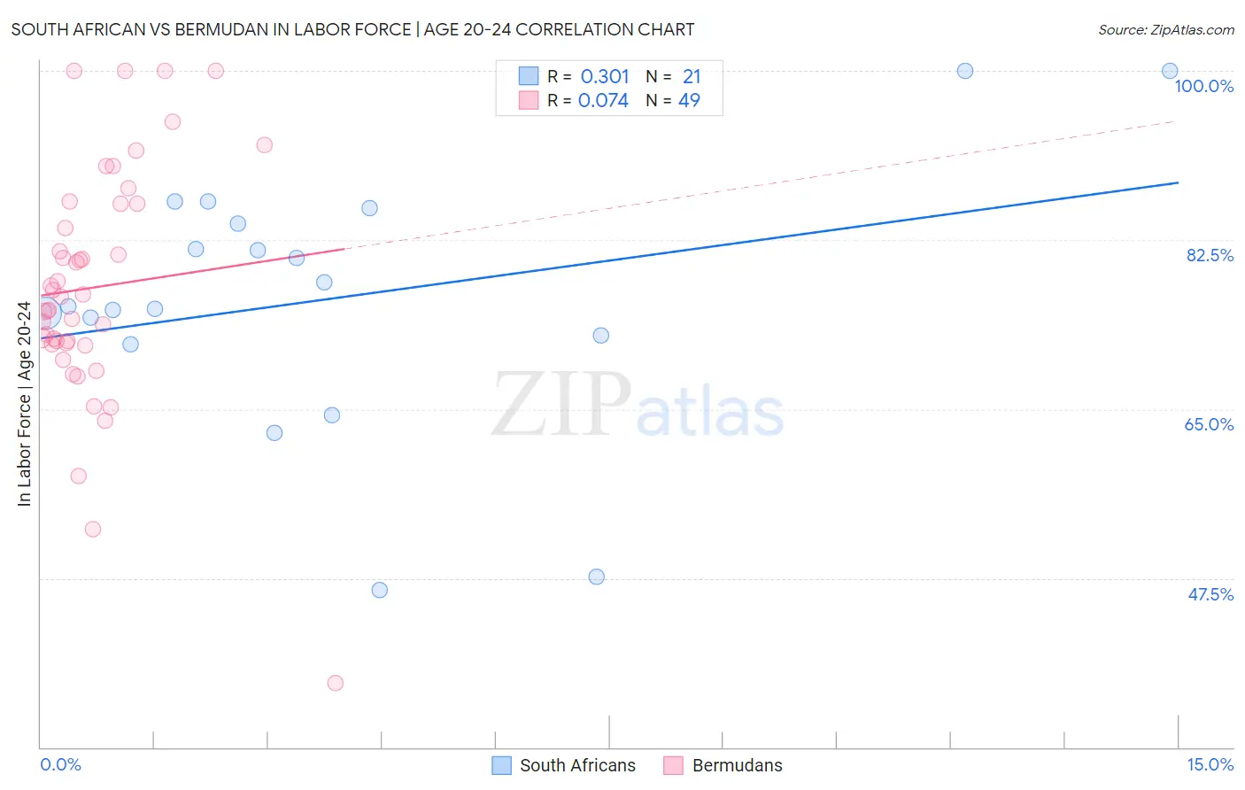 South African vs Bermudan In Labor Force | Age 20-24