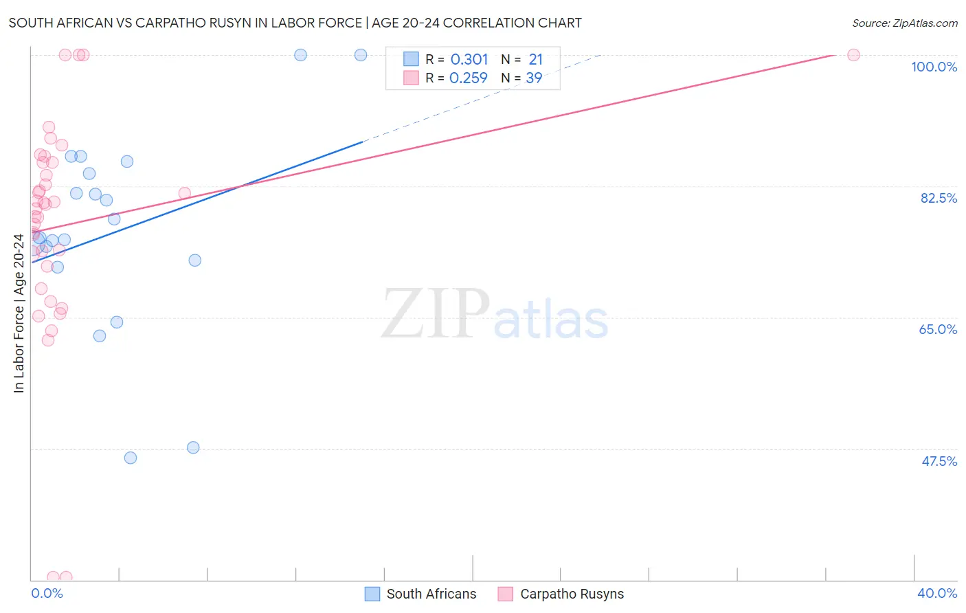 South African vs Carpatho Rusyn In Labor Force | Age 20-24