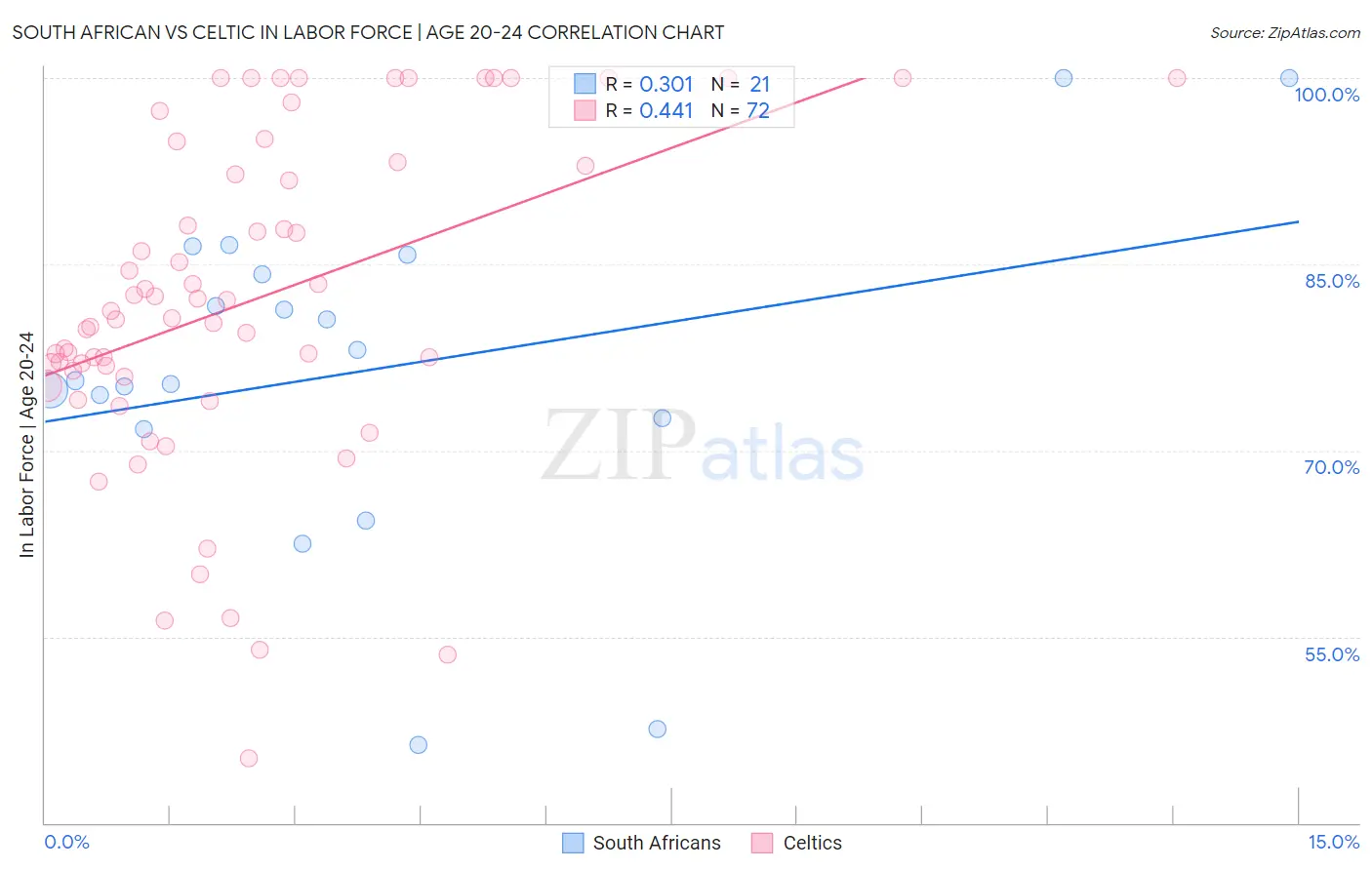 South African vs Celtic In Labor Force | Age 20-24