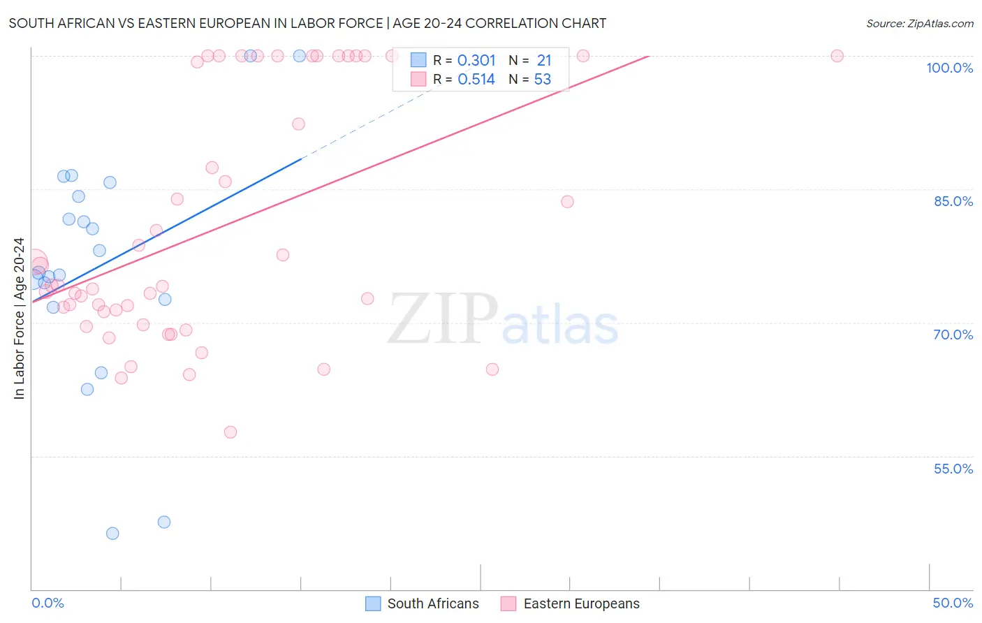 South African vs Eastern European In Labor Force | Age 20-24