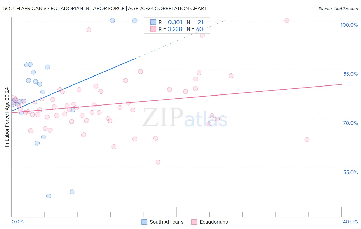 South African vs Ecuadorian In Labor Force | Age 20-24